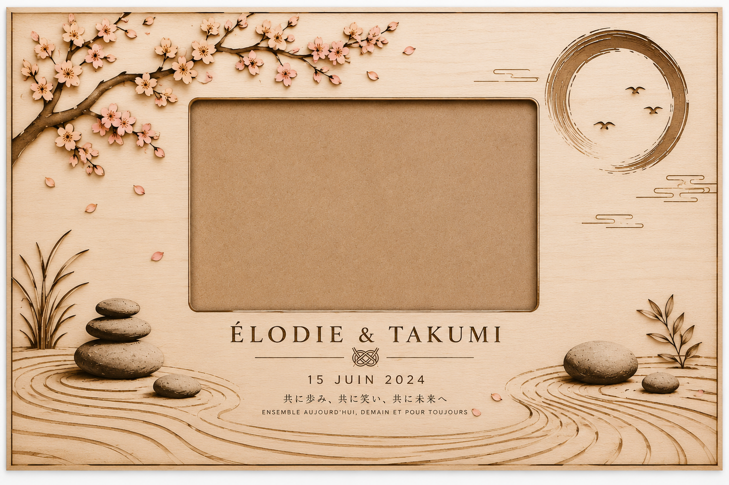 Cadre de mariage japonais personnalisé en bois