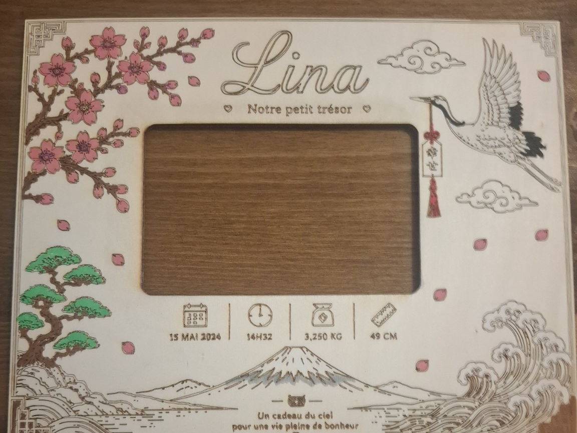 Cadre de naissance japonais personnalisé en bois