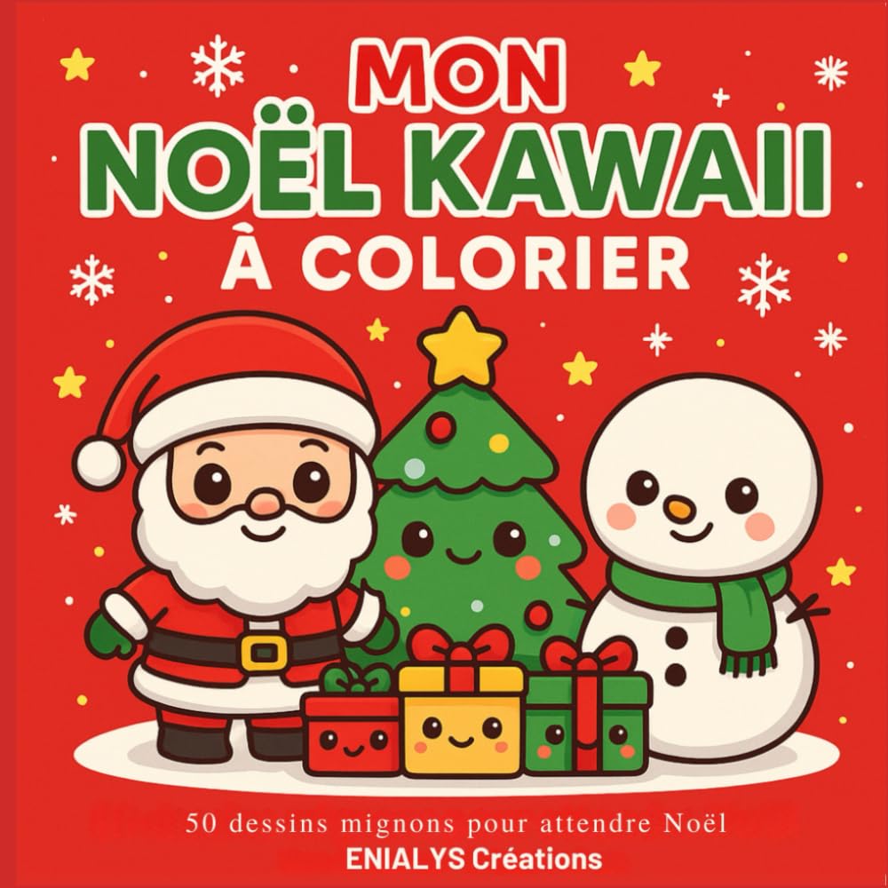Mon Noël Kawaii à Colorier – 50 dessins mignons pour enfants | ENIALYS