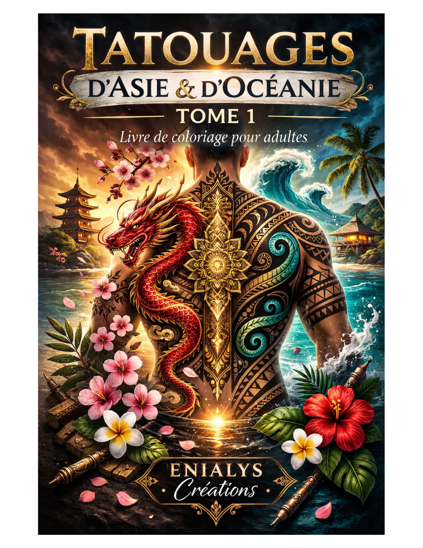 Tatouages du Monde – Tome 1 : Asie & Océanie | Livre de coloriage tatouages du monde livre coloriage adulte japonais & polynésien
