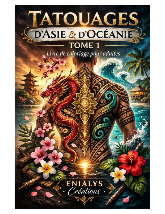 Tatouages du Monde – Tome 1 : Asie & Océanie | Livre de coloriage tatouages du monde livre coloriage adulte japonais & polynésien