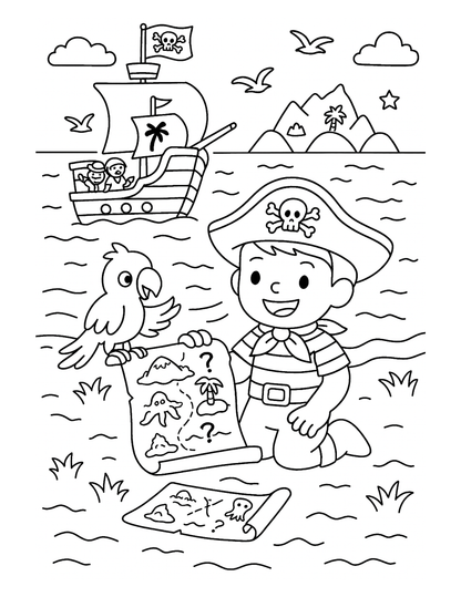 Le Trésor du Capitaine Ouragan – Histoire à lire et à colorier enfants | ENIALYS Créations