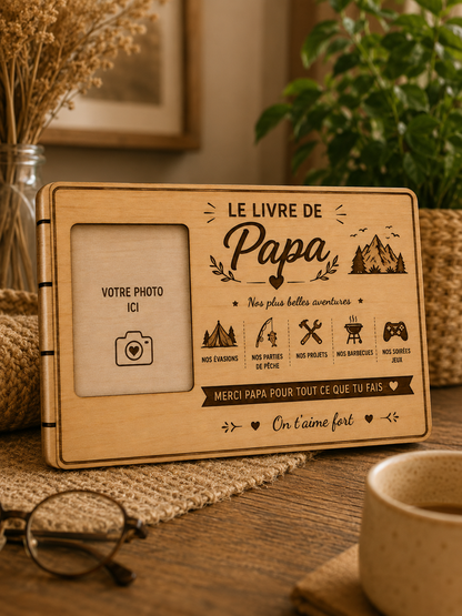 Cadeau Fête des Pères Personnalisé avec Photo | Plaque Bois Gravée Papa | Cadeau Papa Original | Décoration Bois Personnalisée