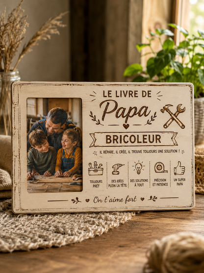 Cadeau Fête des Pères Personnalisé avec Photo | Plaque Bois Gravée Papa | Cadeau Papa Original | Décoration Bois Personnalisée