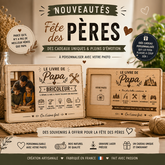 Cadeau Fête des Pères Personnalisé avec Photo | Plaque Bois Gravée Papa | Cadeau Papa Original | Décoration Bois Personnalisée