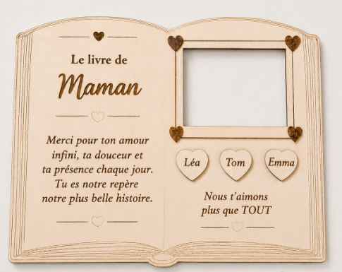 Le Livre de Maman personnalisé en bois – Cadeau fête des mères unique