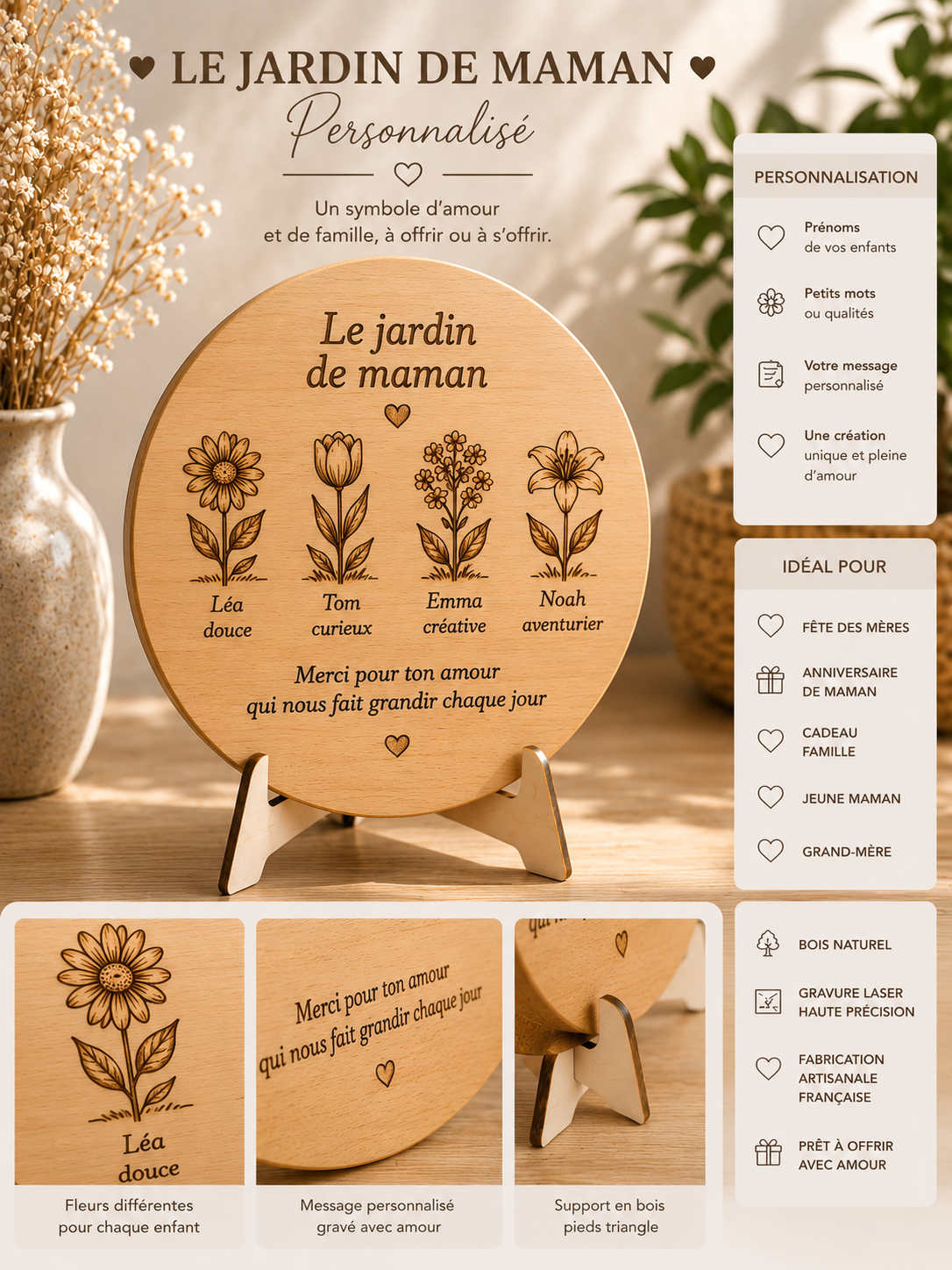 Le Jardin de Maman personnalisé en bois – Cadeau fête des mères unique