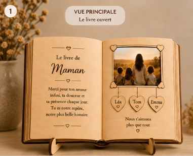 Le Livre de Maman personnalisé en bois – Cadeau fête des mères unique
