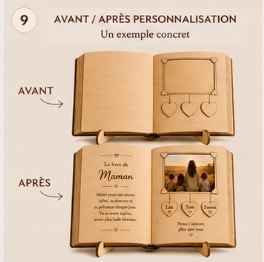 Le Livre de Maman personnalisé en bois – Cadeau fête des mères unique