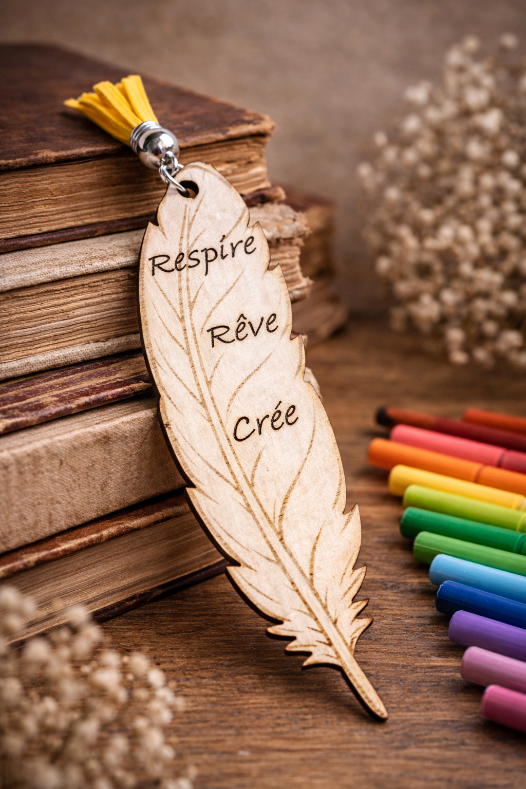 Marque-page plume en bois personnalisable – Gravé à votre goût - L'Atelier Enialys