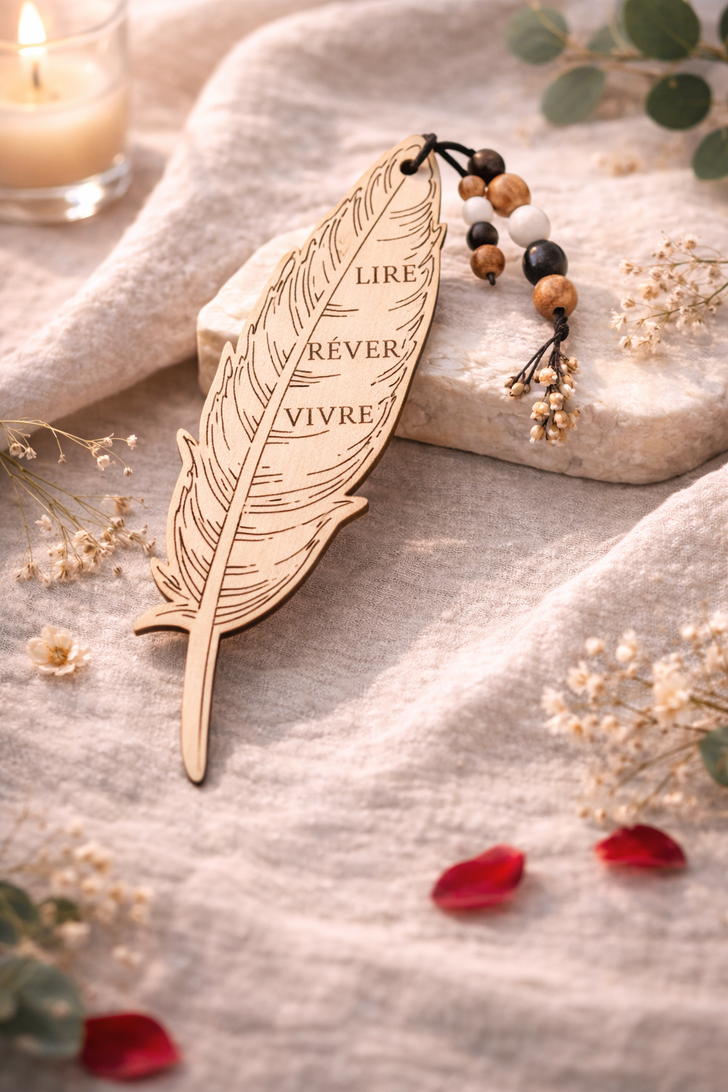 Marque-page plume en bois personnalisable – Gravé à votre goût - L'Atelier Enialys