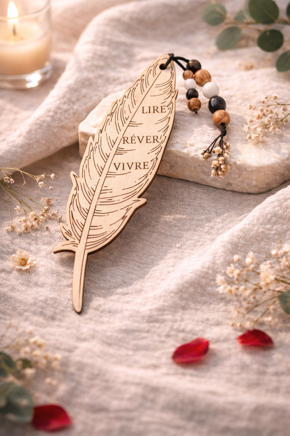 Marque-page plume en bois personnalisable – Gravé à votre goût - L'Atelier Enialys