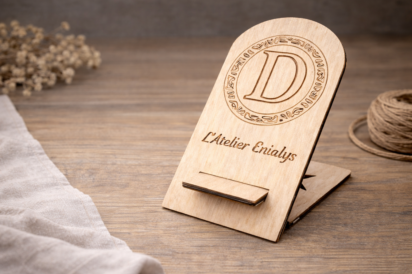 Support téléphone en bois gravé – Personnalisable - Création artisanale ENIALYS Créations