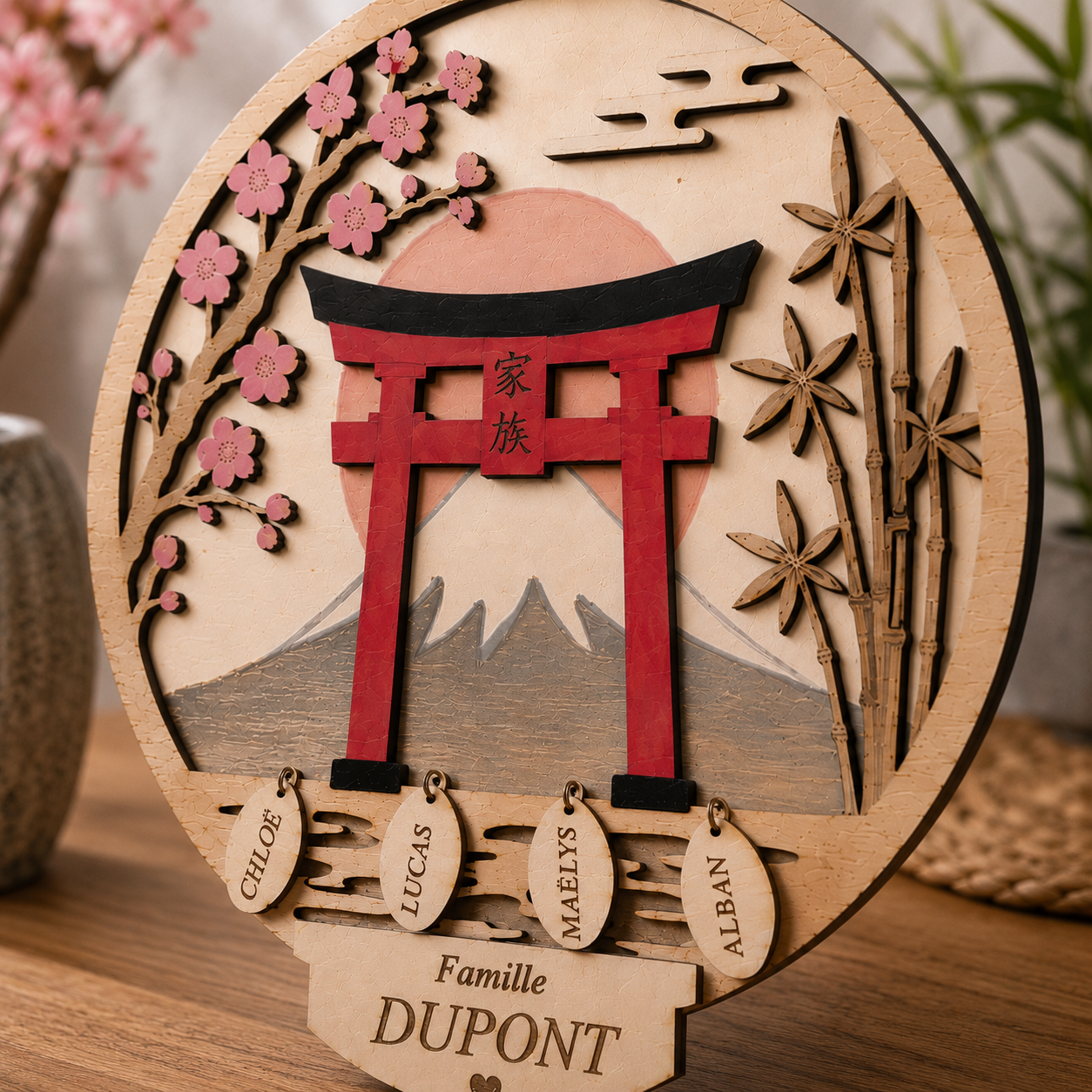 Cercle Famille Japon Personnalisé – Torii, Mont Fuji & Sakura