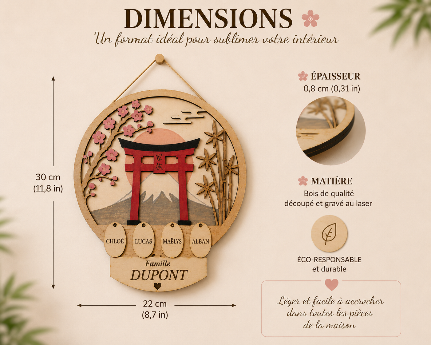 Cercle Famille Japon Personnalisé – Torii, Mont Fuji & Sakura