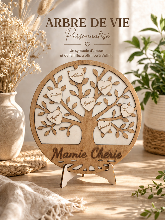 Arbre de Vie Personnalisé en Bois – Prénoms Gravés | Cadeau Famille Unique