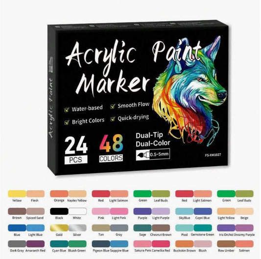 Feutres Acryliques Double Pointe – 24 Couleurs (12 Feutres)