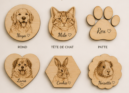 Magnets en bois personnalisés | Aimants gravés personnalisables | Prénom, animaux, passions & cadeaux uniques