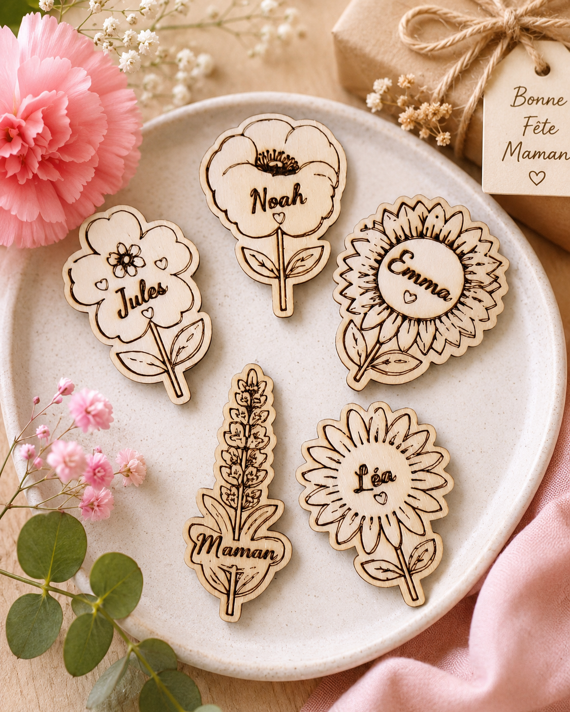 Magnets en bois personnalisés | Aimants gravés personnalisables | Prénom, animaux, passions & cadeaux uniques