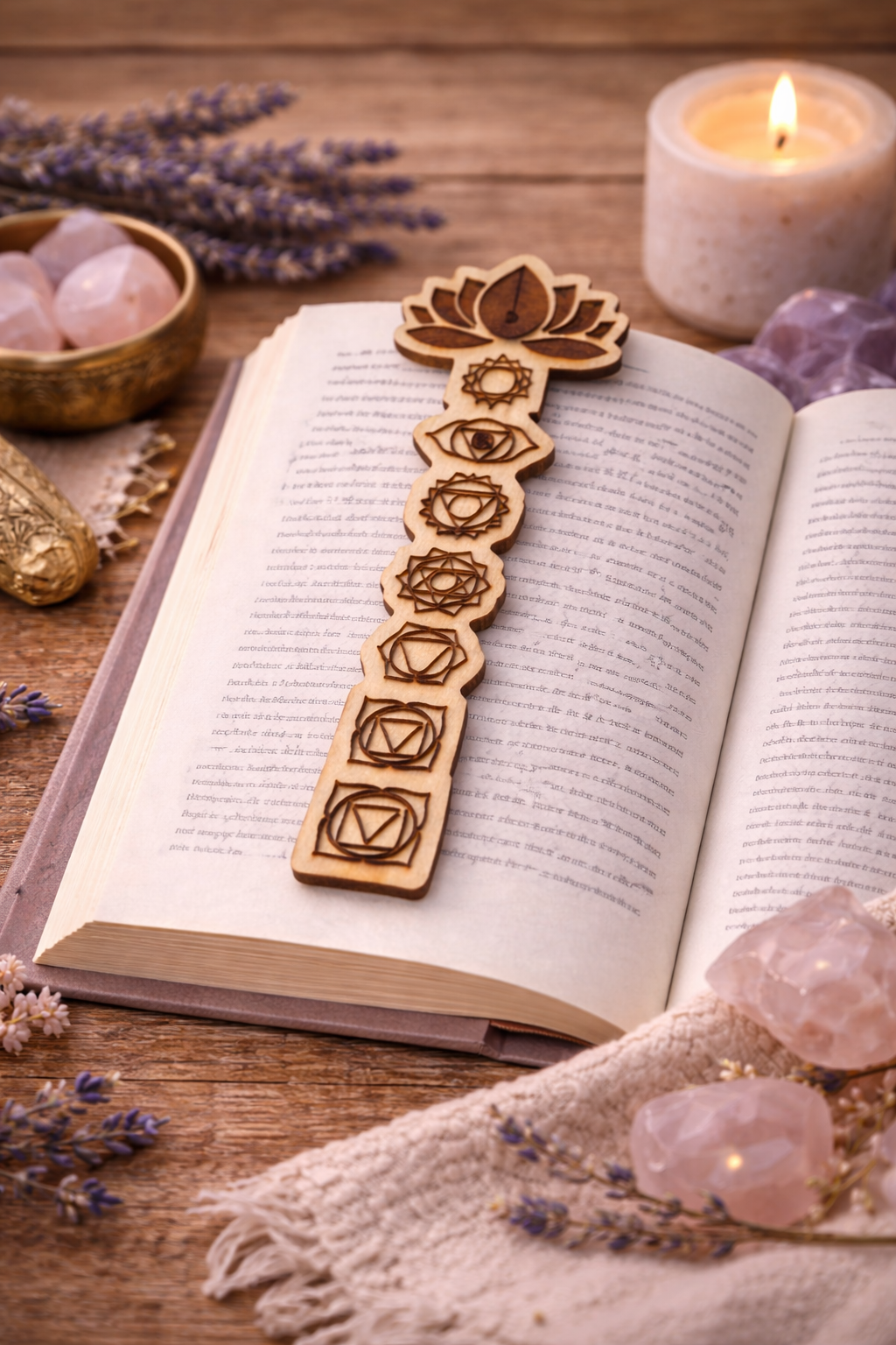 marque page bois chakras gravé