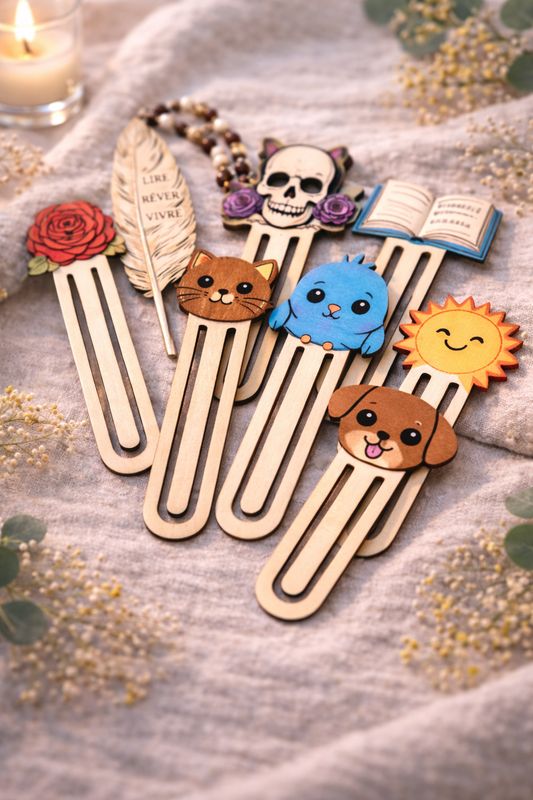 marque-page en bois artisanal 3 mm – Création unique L’Atelier Enialys