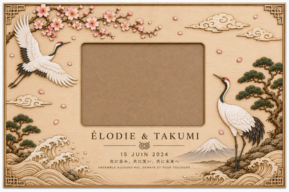 Cadre de mariage japonais personnalisé en bois