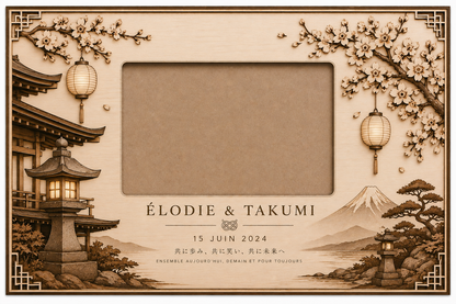 Cadre de mariage japonais personnalisé en bois
