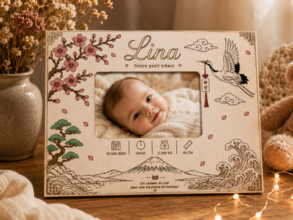 Cadre de naissance japonais personnalisé en bois