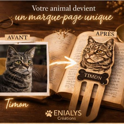 Marque-page animal gravé personnalisé – Gravure sur bois à partir de votre photo