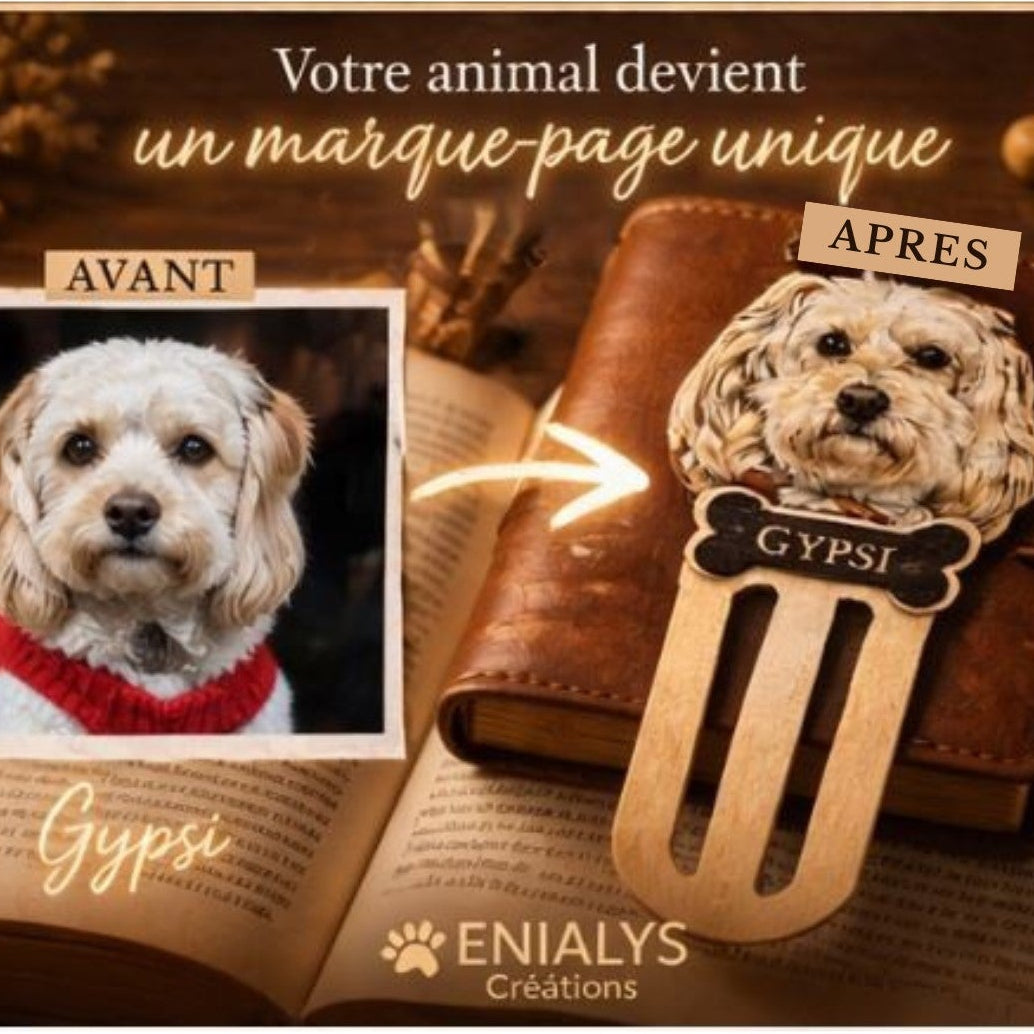 Marque-page animal gravé personnalisé – Gravure sur bois à partir de votre photo