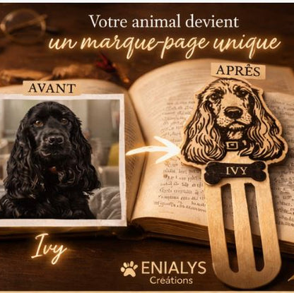 Marque-page animal gravé personnalisé – Gravure sur bois à partir de votre photo