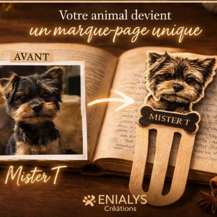 Marque-page animal gravé personnalisé – Gravure sur bois à partir de votre photo