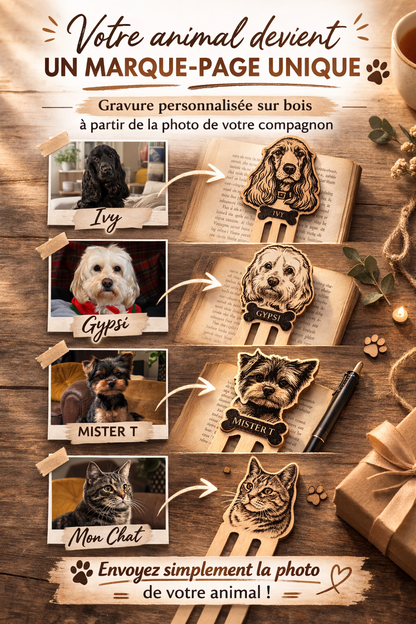 Marque-page animal gravé personnalisé – Gravure sur bois à partir de votre photo