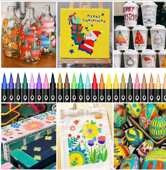 Feutres Acryliques Double Pointe – 24 Couleurs (12 Feutres)